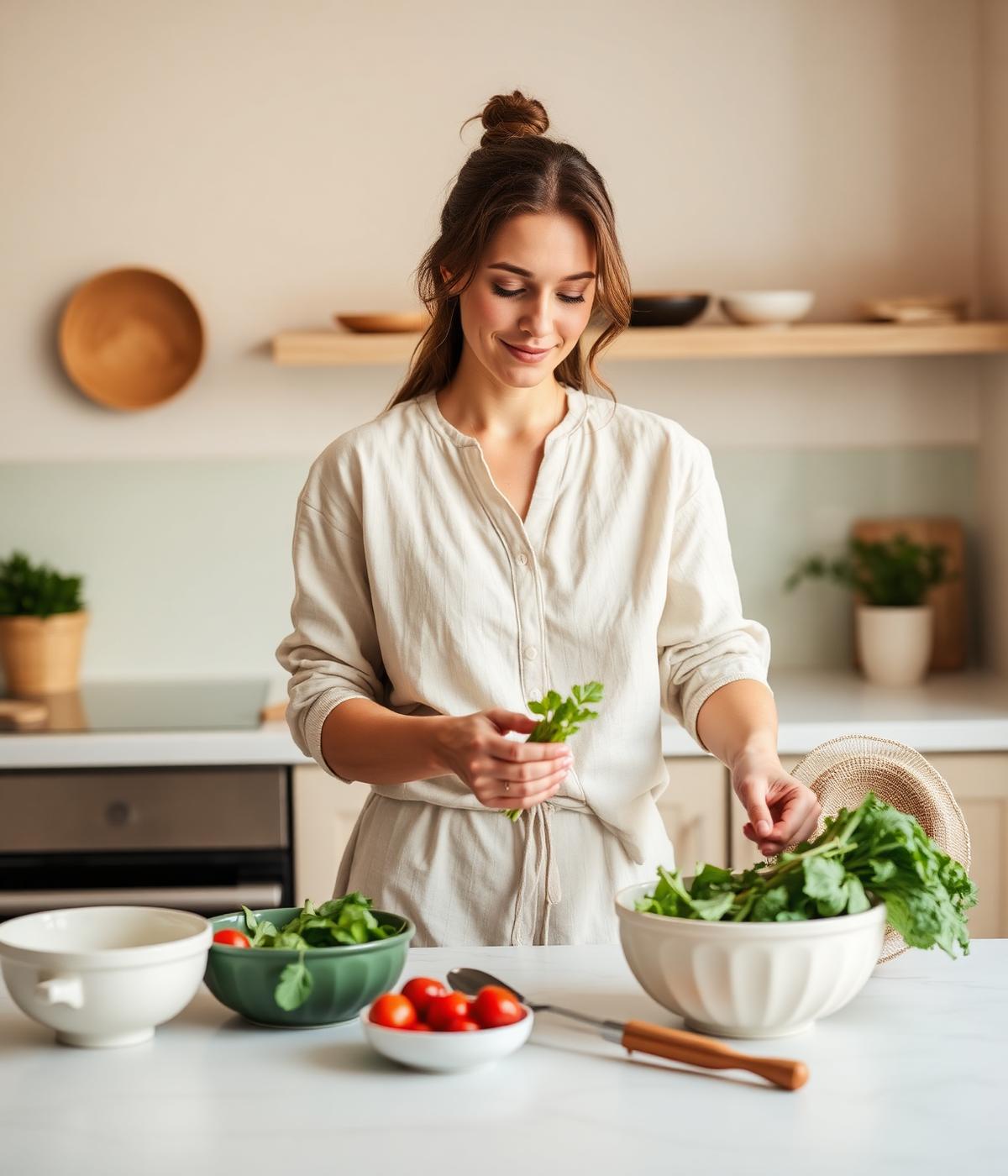 The Food Coach preparing fresh vegetables in a bright natural kitchen